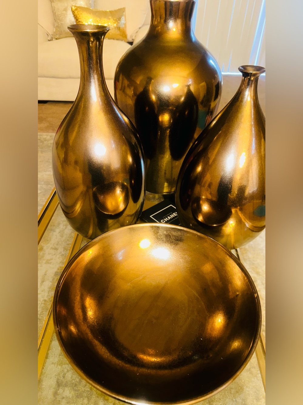 Pier 1 Metallic Bronze Decorative Vase and Bowl Set - Home Accents